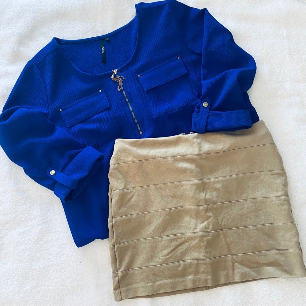 3/4 Sleeve Zip Front Blouse